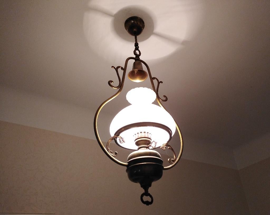 Lustre style "Anglais", Maison & Meubles, Lampes | Lustres, Utilisé, Verre, Métal, Enlèvement