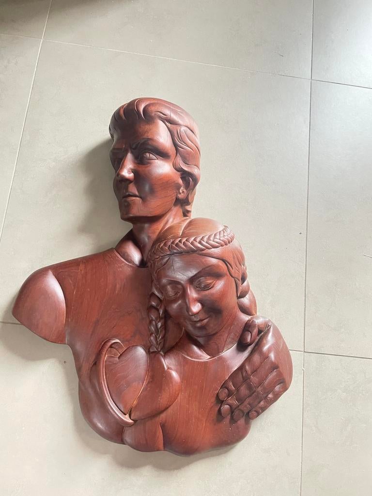 Houten beeld Tijl Uylenspiegel en Nele, Antiek en Kunst, Ophalen