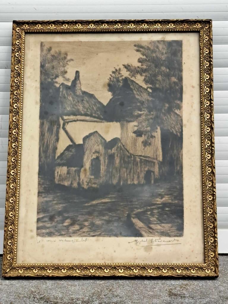 eau forte coin a woluwe st lambert signe michel stievenart, Antiquités & Art, Art | Eaux-fortes & Gravures, Enlèvement ou Envoi