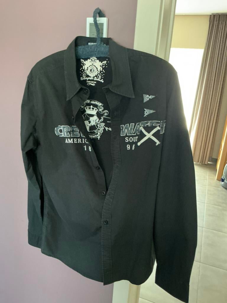 Numéro 17. Chemise noire avec dessin de Kubayashi, taille XL, Vêtements | Hommes, Enlèvement, Porté, Tour de cou 43/44 (XL)
