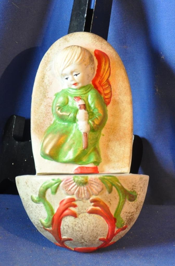 benitier en biscuit ange robe verte (ph29), Enlèvement ou Envoi