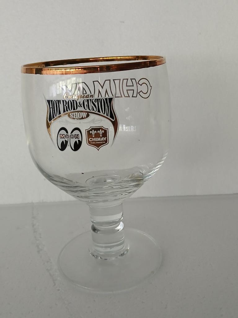 CHIMAY glas op statief EUROPEAN HOT ROD & CUSTOM SHOW moon, Ophalen of Verzenden, Zo goed als nieuw, Glas of Glazen, Overige merken