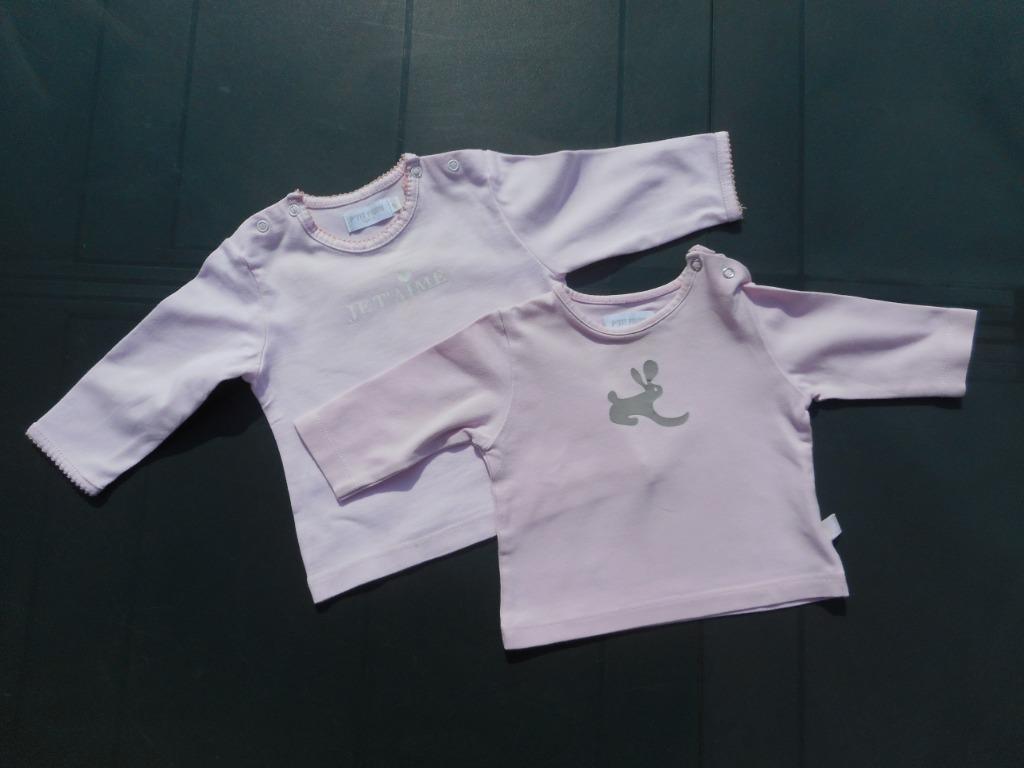 2 roze T-shirts lange mouwen P'tit Filou voor meisje maat 68, Kinderen en Baby's, Babykleding | Maat 68, Gebruikt, Meisje, Ophalen of Verzenden
