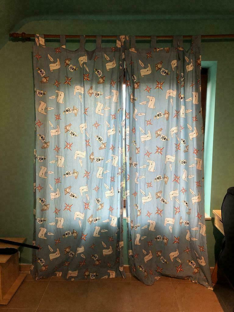 rideau/tenture enfant, bleu ciel, motif pirate, pattes, 127x, Maison & Meubles, Enlèvement ou Envoi, Utilisé, Bleu