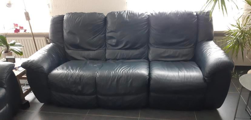 Lederen zetel, Huis en Inrichting, Zetels | Zetels, Ophalen, Gebruikt, Vierpersoons of meer, Rechte bank