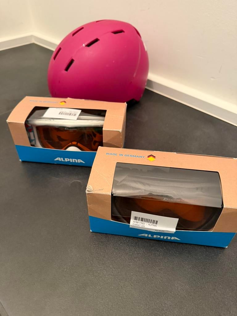 Skibrillen kind Alpina + skihelm roze kind, Sport en Fitness, Gebruikt, Kleding, Ski, Ophalen