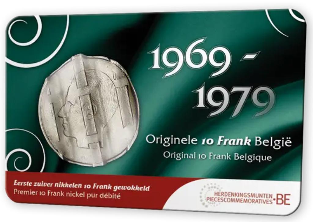 Coincard met nikkelen 10 frank België Vlaams "gewokkeld", Postzegels en Munten, Munten | België, Ophalen of Verzenden