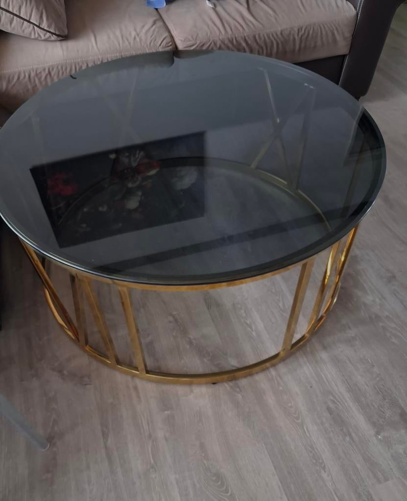 Lage ronde salontafel (zwart-goud), Ophalen, Zo goed als nieuw, 100 tot 150 cm, 100 tot 150 cm