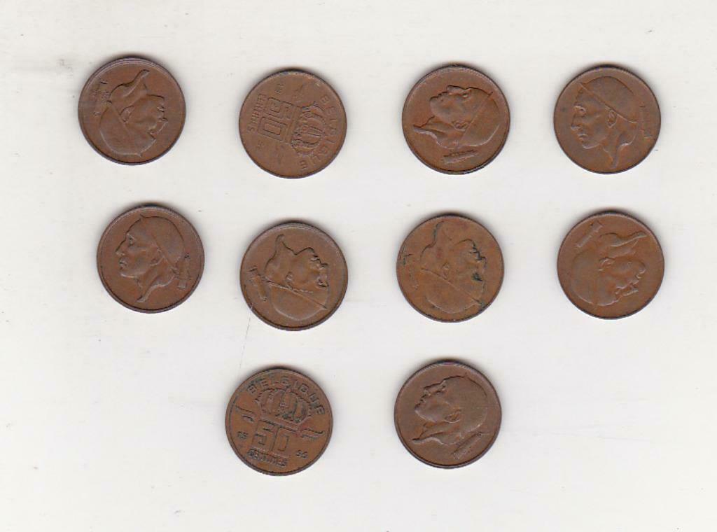 Koperen munten 50 centimen Type mijnwerker., Ophalen of Verzenden, Gebruikt