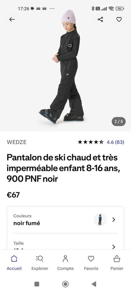 Pantalon ski piste 900 decathon wedze 10 ans, Ski