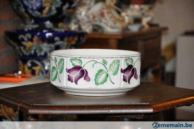saladier faience  boch art déco decor fleur mauve, Enlèvement ou Envoi