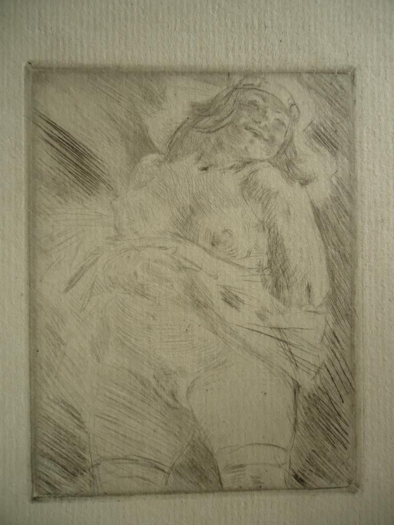 Félicien ROPS ets 'Grosse Gaieté' erotische eau-forte, naakt, Antiek en Kunst, Kunst | Etsen en Gravures, Ophalen of Verzenden
