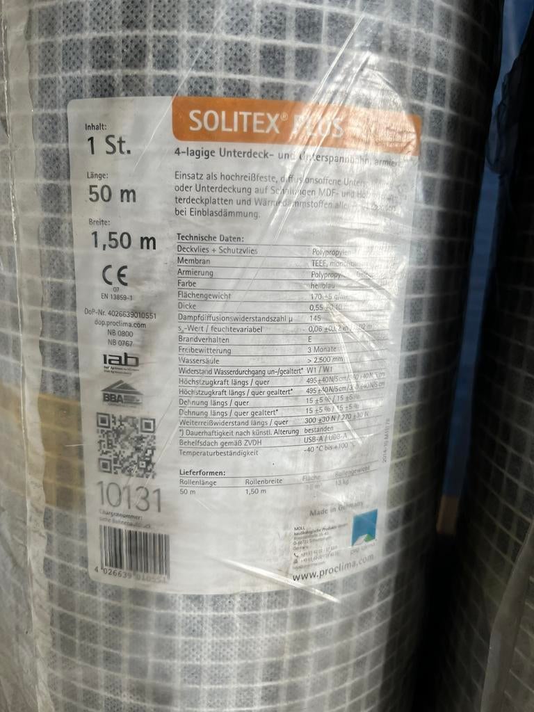 Rouleau écran sous-toiture Pro Clima type Solitex Plus, Doe-het-zelf en Bouw, Ophalen, Nieuw, Blauw, 15 m² of meer