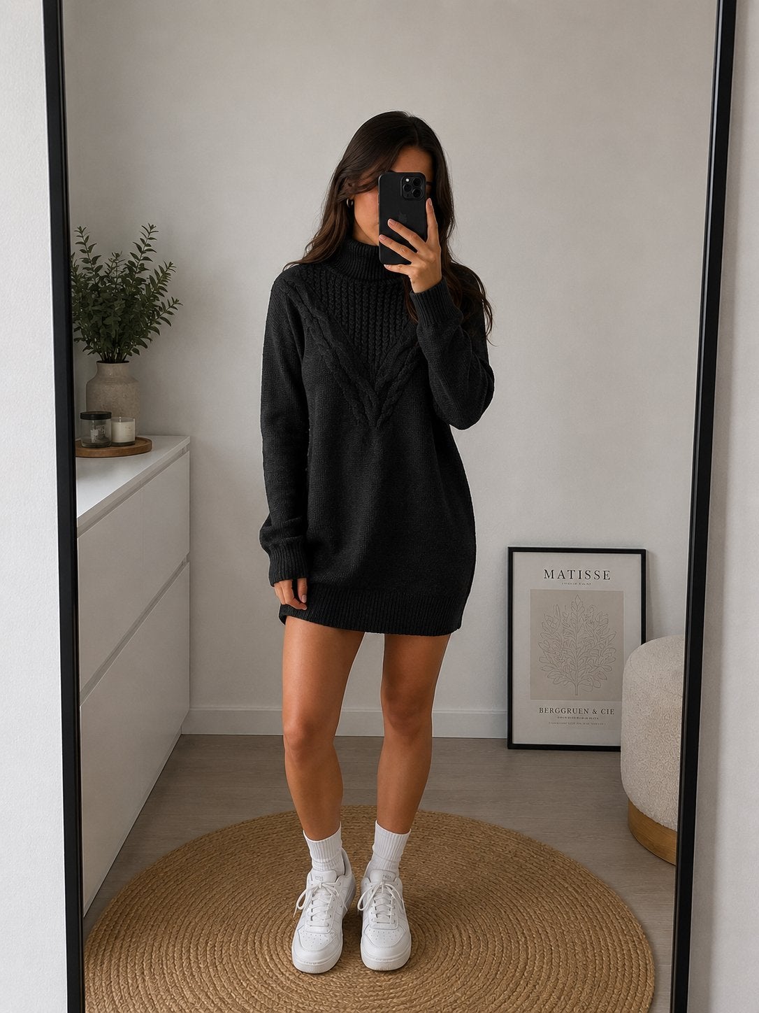 Women's Black High Neck Knit Sweater Dress / Tunic – Size S, Zwart, Nieuw, Cocktailjurk, Ophalen of Verzenden
