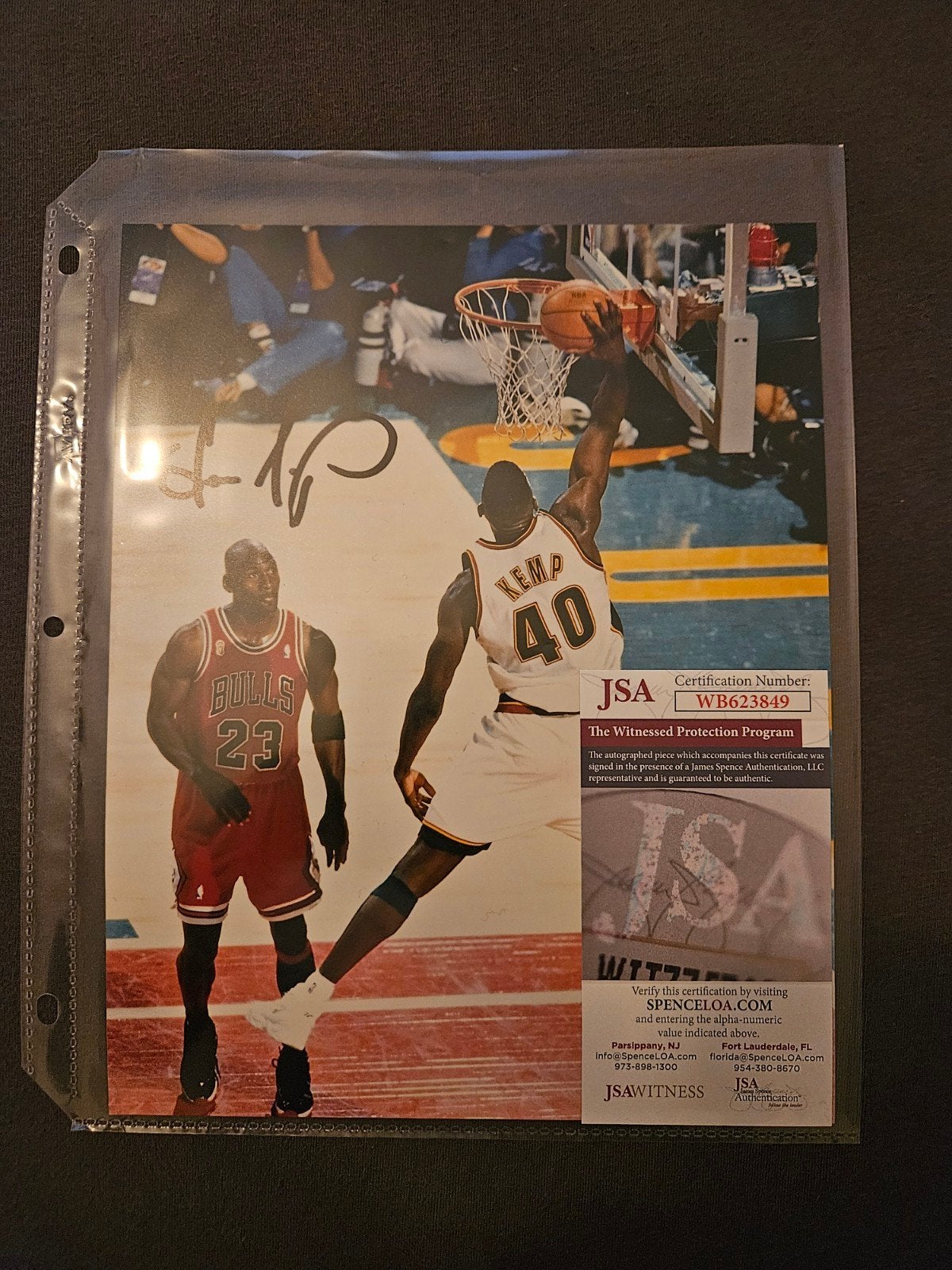 Grote gehandtekende foto Shawn Kemp met certificate, Enlèvement ou Envoi
