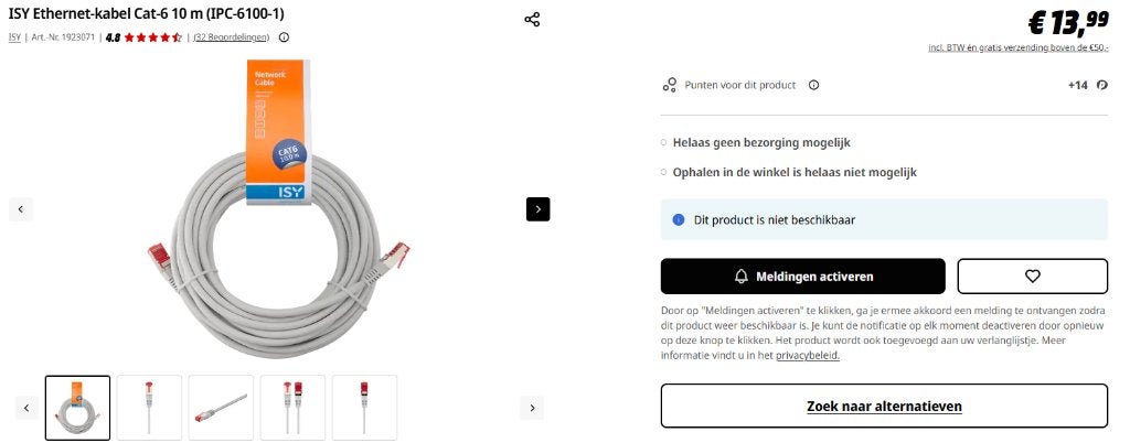 Ethernet-kabel Cat-6 10 m, Enlèvement, Neuf