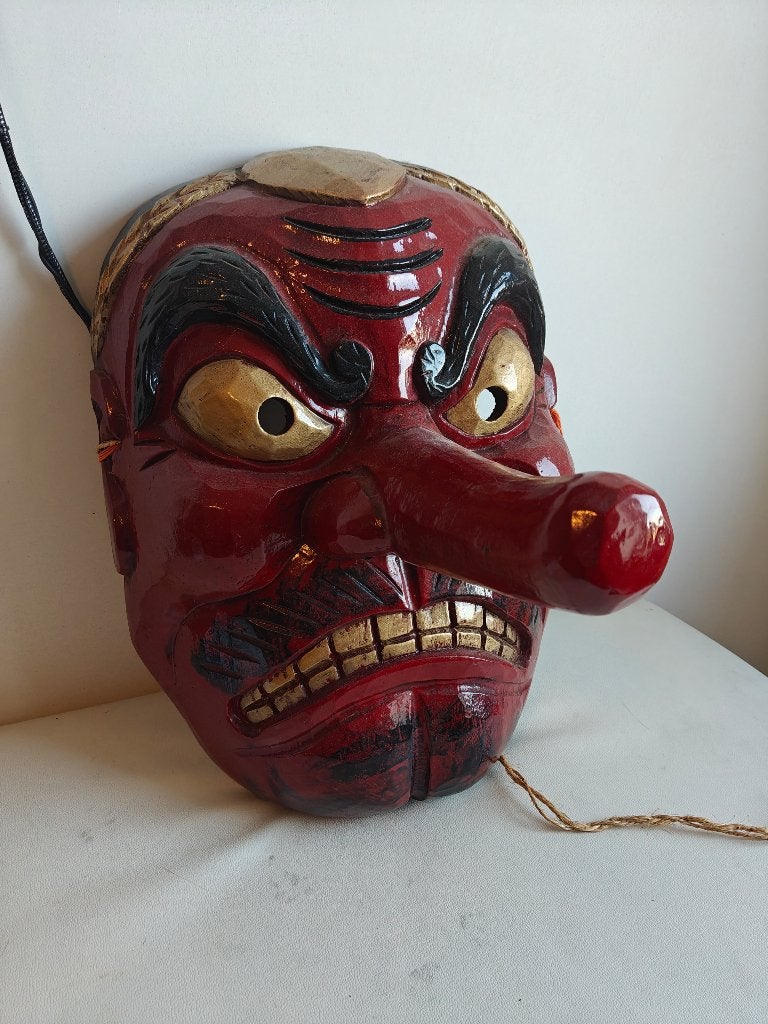 Japans Tengu masker 50cm, Antiek en Kunst, Ophalen, Handgemaakt, Rood, Hout