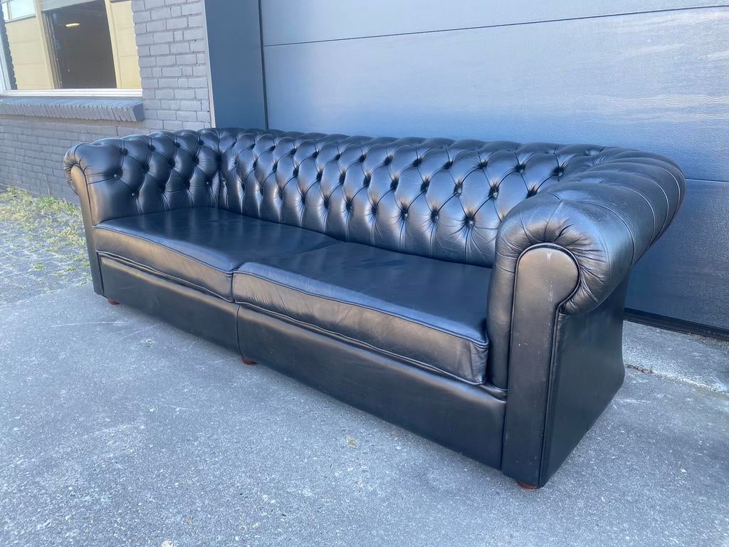 Prachtige Englse XL Chesterfield zetel zwart, Enlèvement ou Envoi, Comme neuf, Cuir