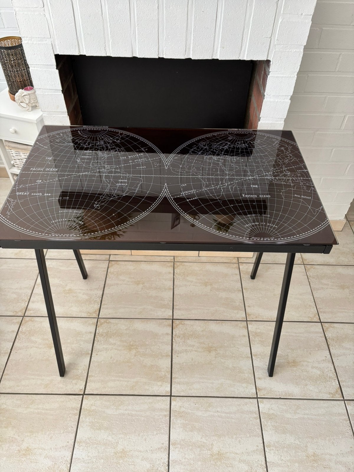 Prachtig studentenbureau met glazen wereldkaart 80x50 cm, Maison & Meubles, Bureaux, Utilisé, Bureau d'ordinateur, Vintage, Verre