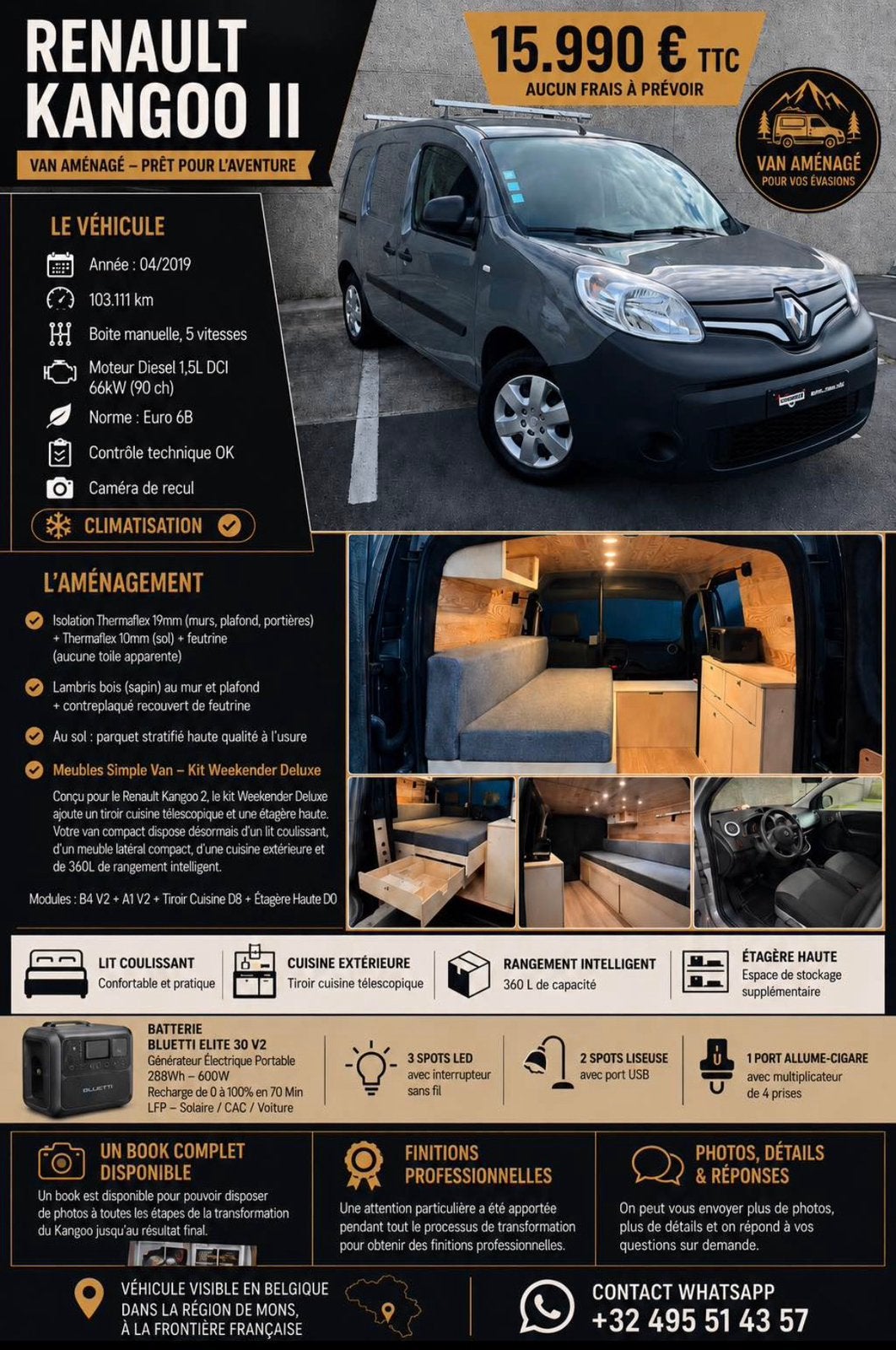 ‼️Renault kangoo aménagé ‼️1,5 dci 103 000km, Ophalen