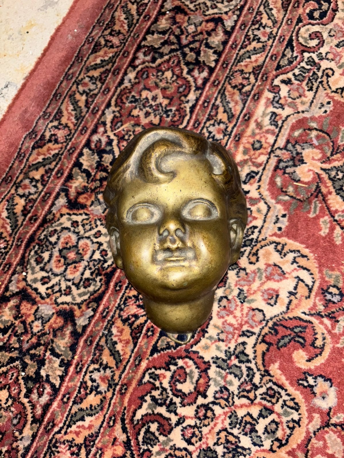 Antiek / Vintage Bronzen Wandmasker Putto Engeltje, Ophalen of Verzenden, Masker
