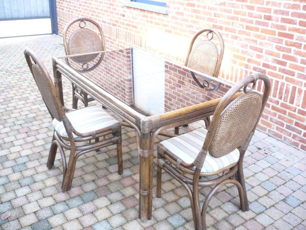 ROTANTAFEL+4 STOELEN, Ophalen, Gebruikt, Rechthoekig