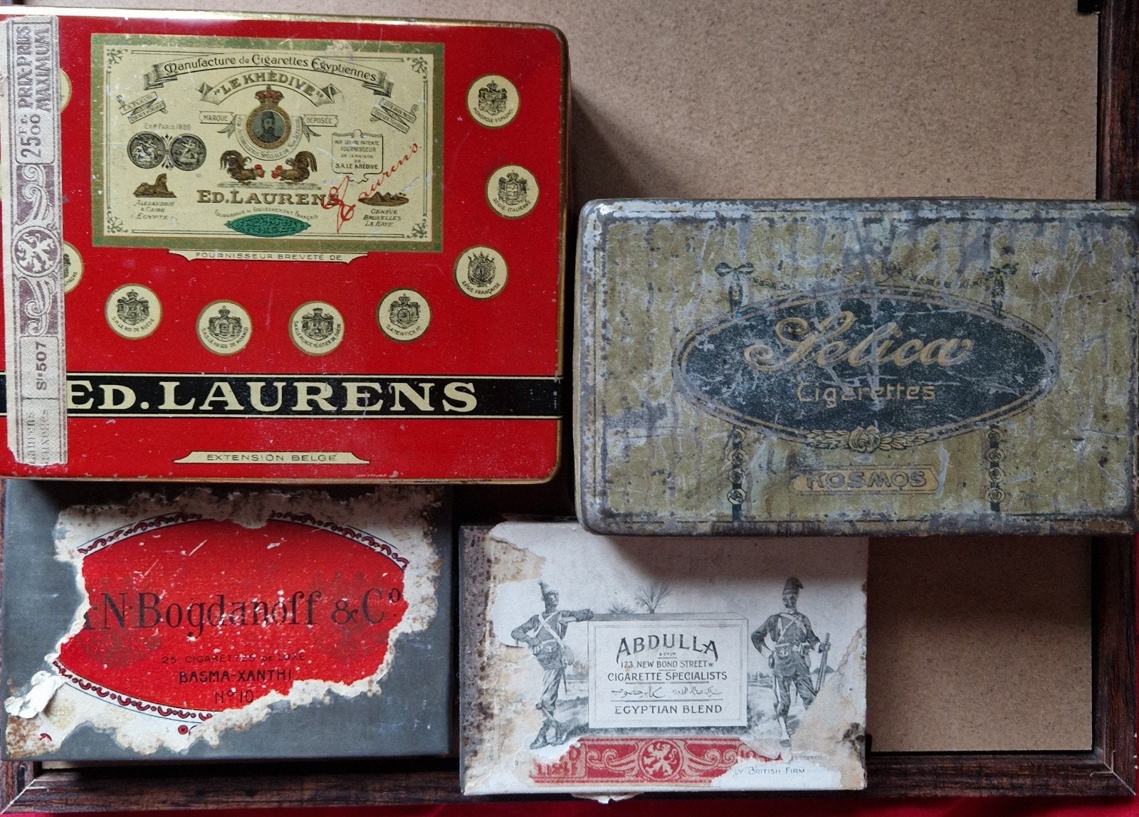 Rare Lot 4 Boîtes Anciennes Cigarettes Avant-Guerre – Ed. La, Verzamelen, Ophalen of Verzenden
