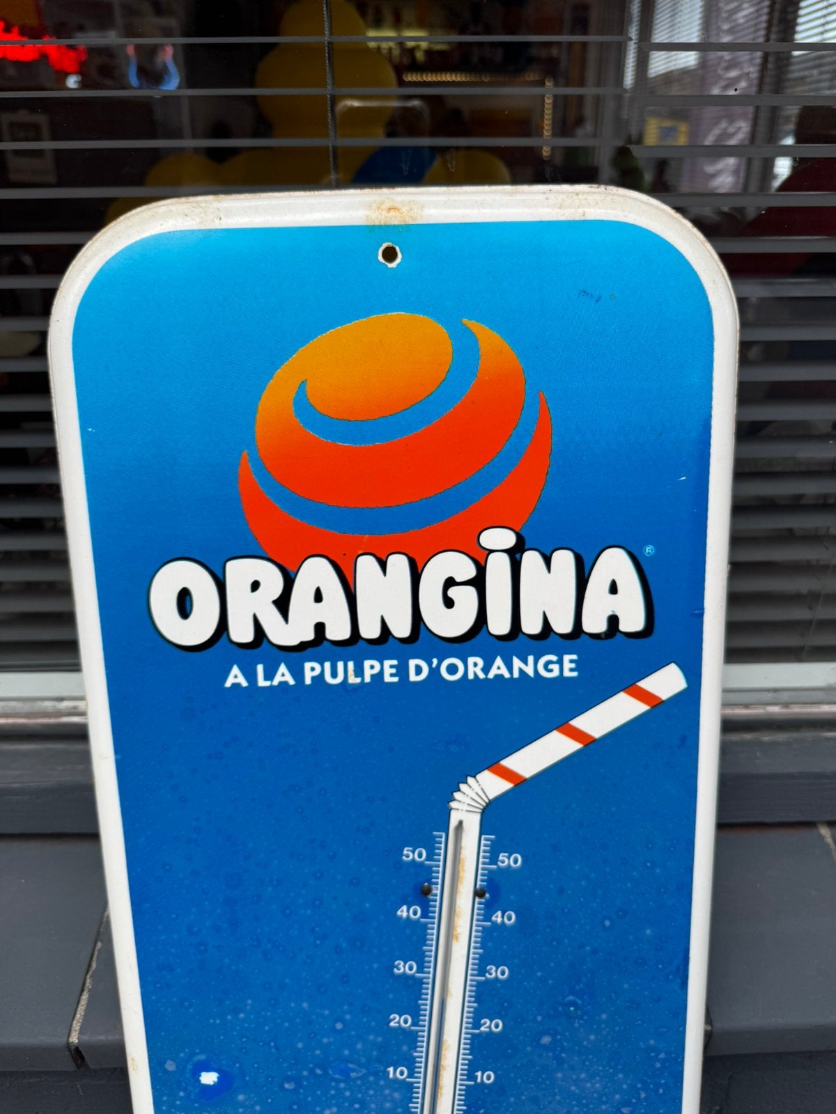 Ancien thermomètre publicitaire ORANGINA, Panneau publicitaire, Enlèvement ou Envoi, ., Utilisé