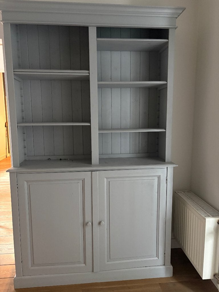 Grand vaisselier en bois gris peint, Avec porte(s), 25 à 50 cm, Comme neuf, 100 à 150 cm