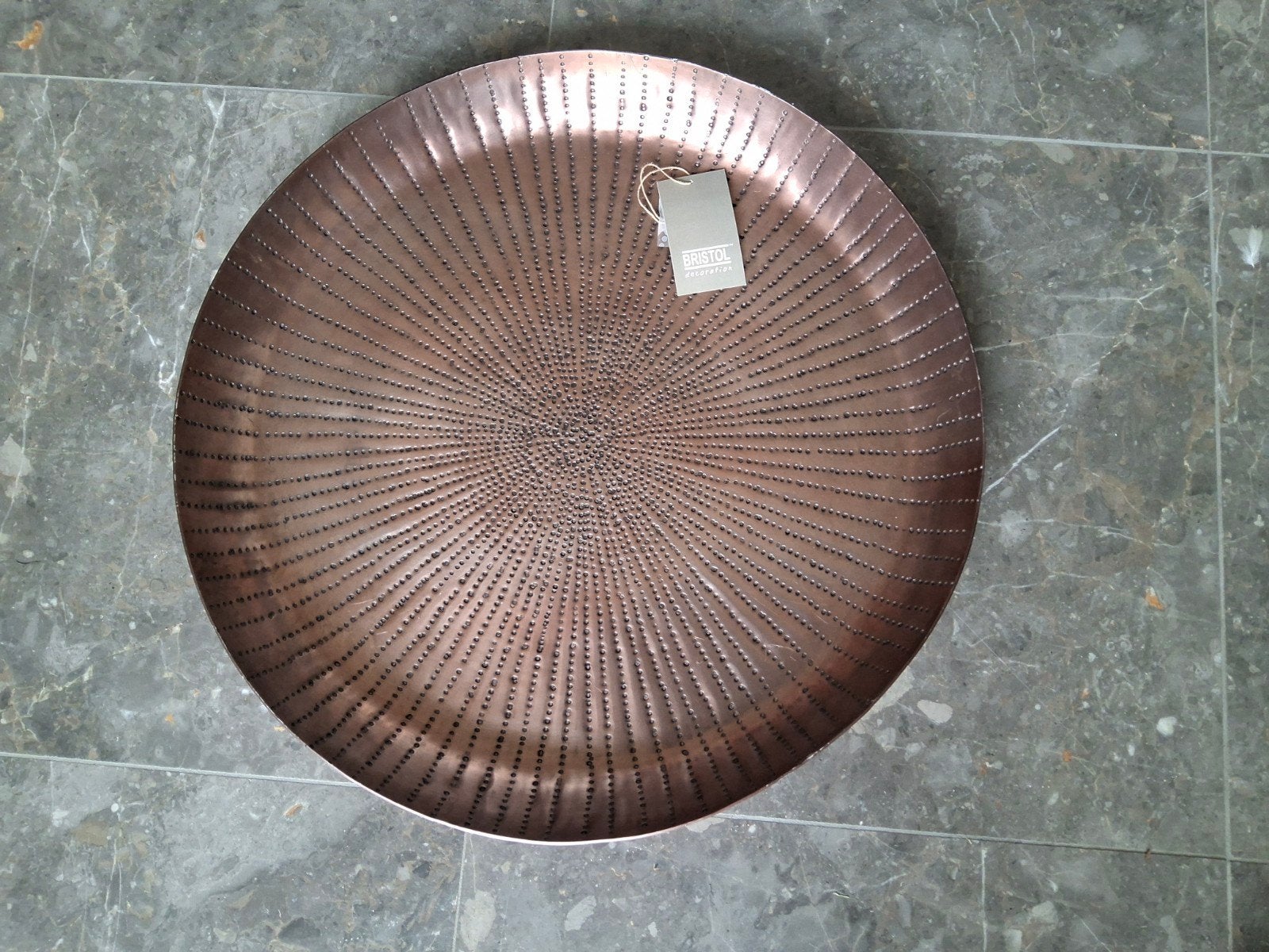Oosterse ronde schaal van metaal 53 cm alu koper, Ophalen of Verzenden, Rond, Metaal, Dienblad