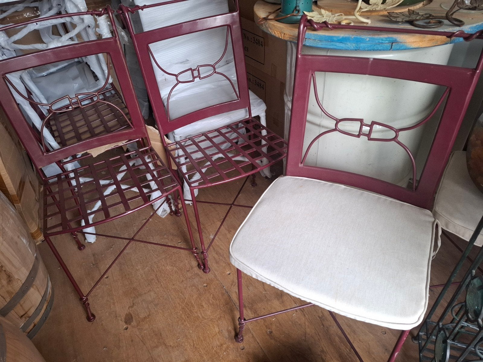 Nieuwe smeedijzeren stoelen in verpakking & kussens! KOOPJE, Huis en Inrichting, Ophalen