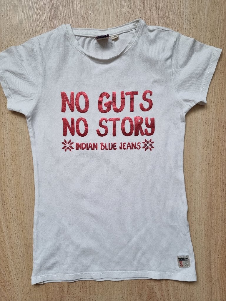 T-shirt blanc avec texte - Indian Blue Jeans - taille 152, Enlèvement ou Envoi, Chemise ou À manches longues, Utilisé, Indian Blue Jeans