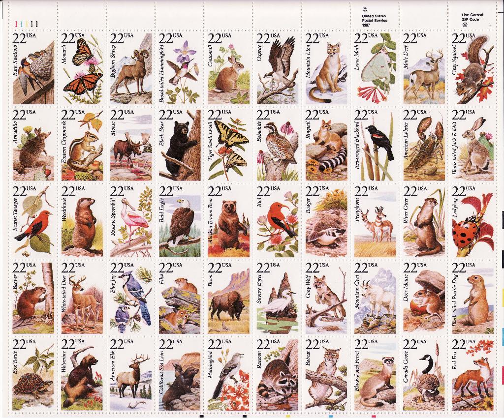 LA FAUNE AMÉRICAINE 1987 50 X 22 cents, Enlèvement ou Envoi, Non oblitéré, Amérique du Nord