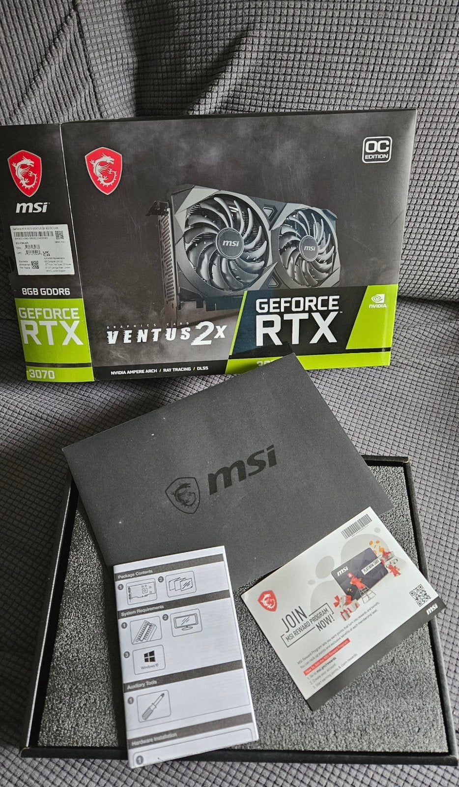 Carte graphique MSI RTX 3070 Ventus – Boîte complète, Computers en Software, Videokaarten, Ophalen, Zo goed als nieuw, GDDR6, Nvidia