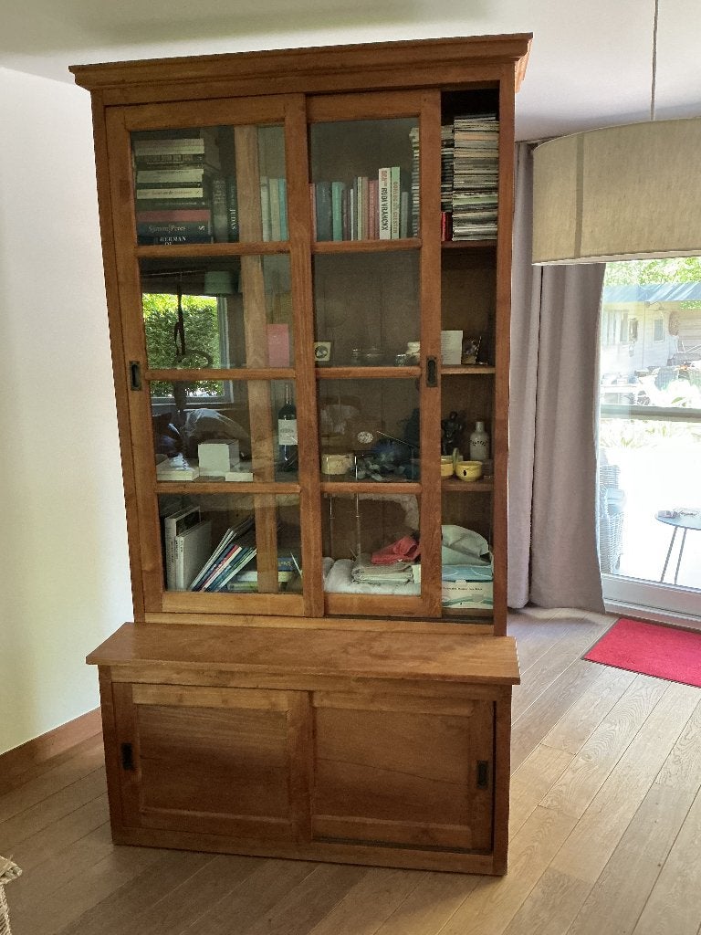 Massieve vitrine kast in teak, Maison & Meubles, Teck, Avec porte(s), 100 à 150 cm, Enlèvement