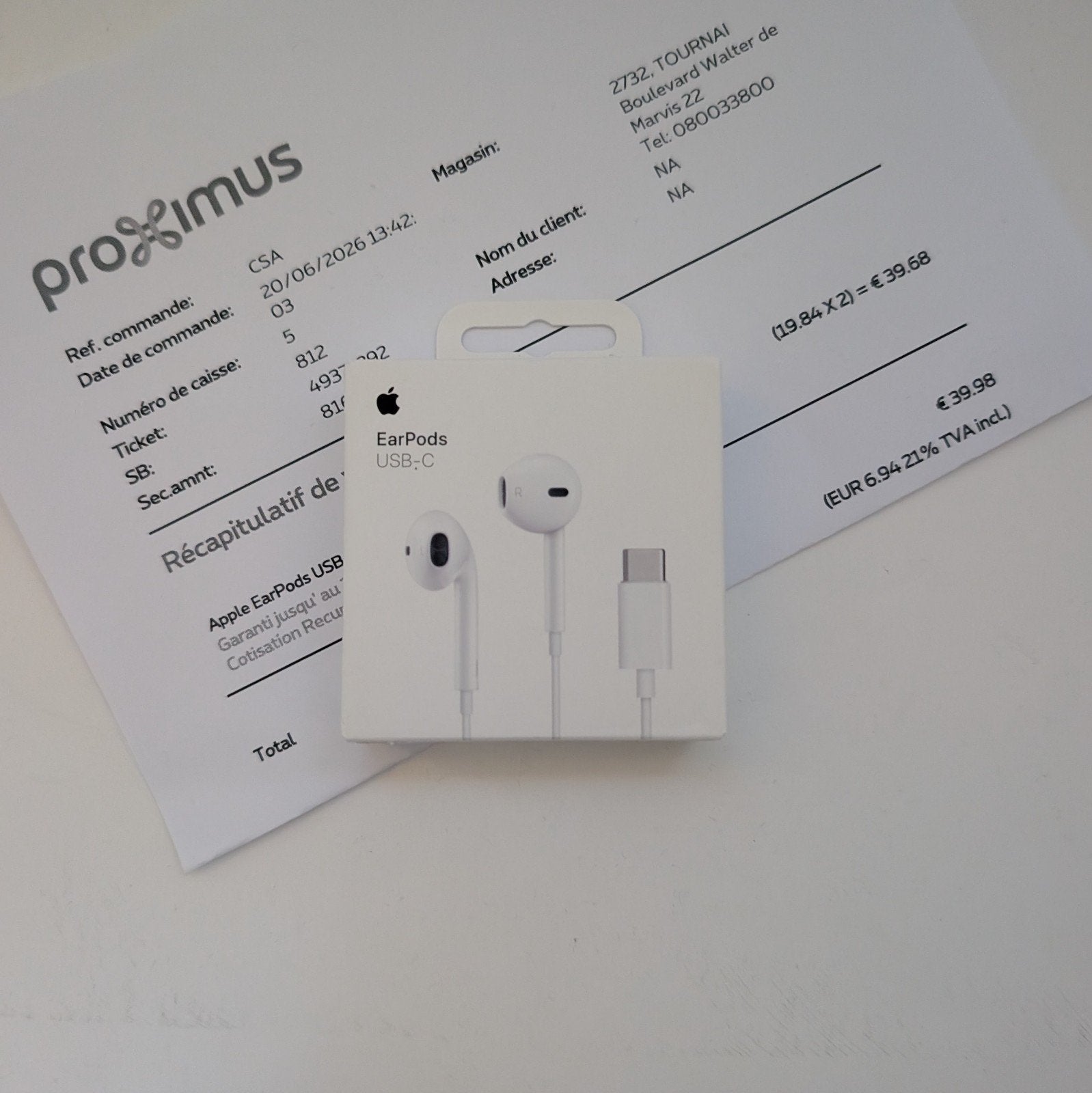 Apple EarPods USB-C - NEUFS sous scellés - Facture Proximus, Télécoms, Enlèvement