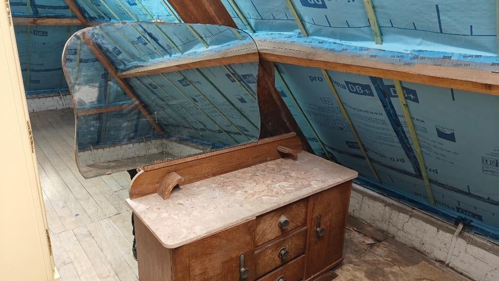 Coiffeuse ancienne avec miroir et plateau en marbre, Maison & Meubles, Tables | Coiffeuses, Utilisé, Moins de 100 cm, 100 à 150 cm