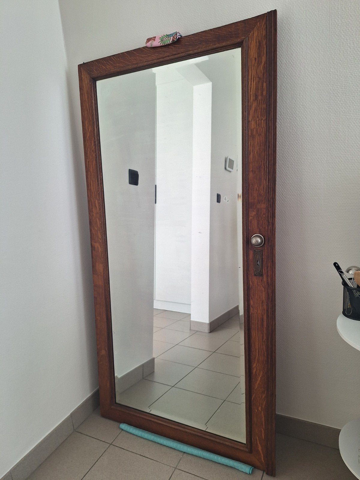 Porte miroir sur pied XL - 78x150 - Brocante en chêne massif, Enlèvement