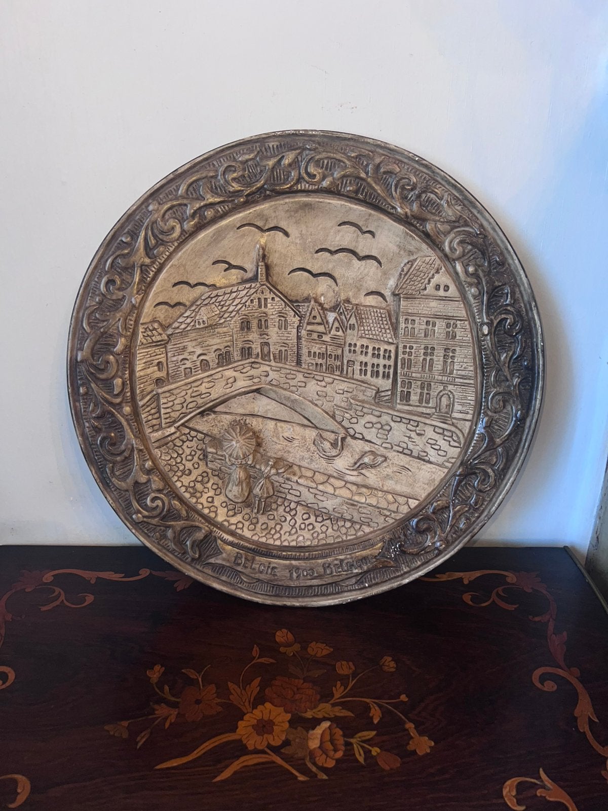 Grande Plaque Murale Décorative Vintage (38 cm), Enlèvement ou Envoi, Bronze, Argent
