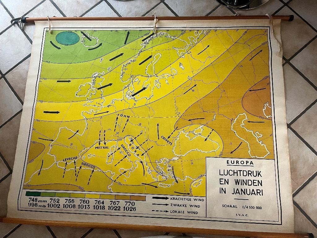Oude landkaart Europa: luchtdruk en winden, Boeken, Ophalen, Gelezen, Europa Overig, Landkaart