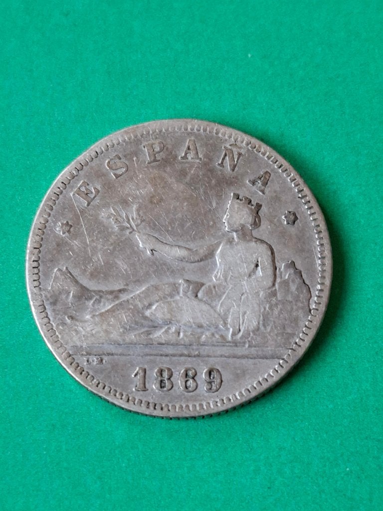 1869 Spanje 2 pesetas in zilver, Postzegels en Munten, Munten | Europa | Niet-Euromunten, Verzenden, Overige landen, Losse munt