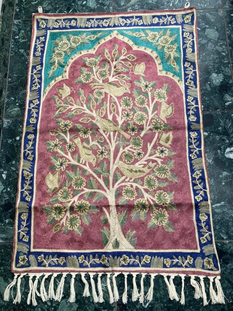 Handgeborduurd Kashmiri Wandtapijt – Levensboom 60cmx90cm, Ophalen of Verzenden