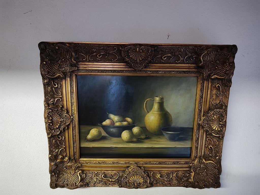Stillevens schilderij kruik met schaal peren, Antiek en Kunst, Kunst | Schilderijen | Klassiek, Ophalen