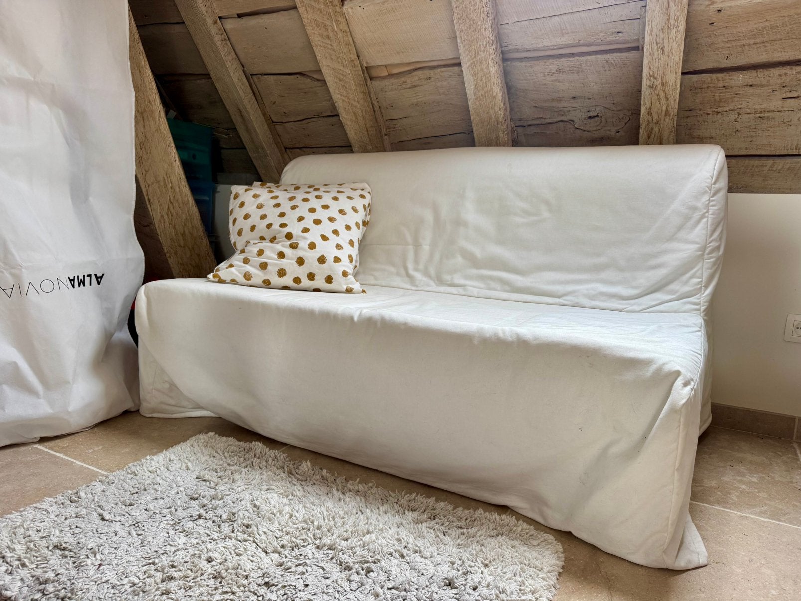 Ikea slaapbank - Lycksele Lövas, 140 cm, Enlèvement, Utilisé, Blanc