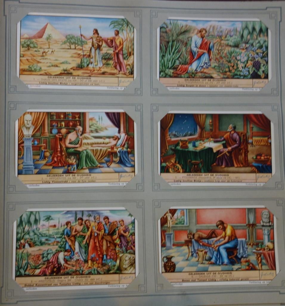 Set Liebig Prenten Geleerden uit de oudheid (1958)., Ophalen of Verzenden, Zo goed als nieuw, 1940 tot 1960, Prent