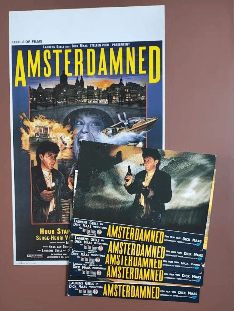 Amsterdamned filmposter+ 6 lobby cards, Ophalen, Gebruikt, Film en Tv