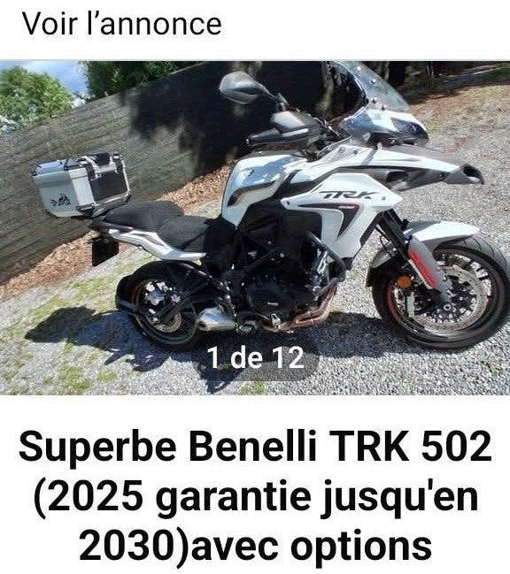 Superbe Benelli TRK 502 année 2025 garantie jusqu'en 2030, Motos, Particulier