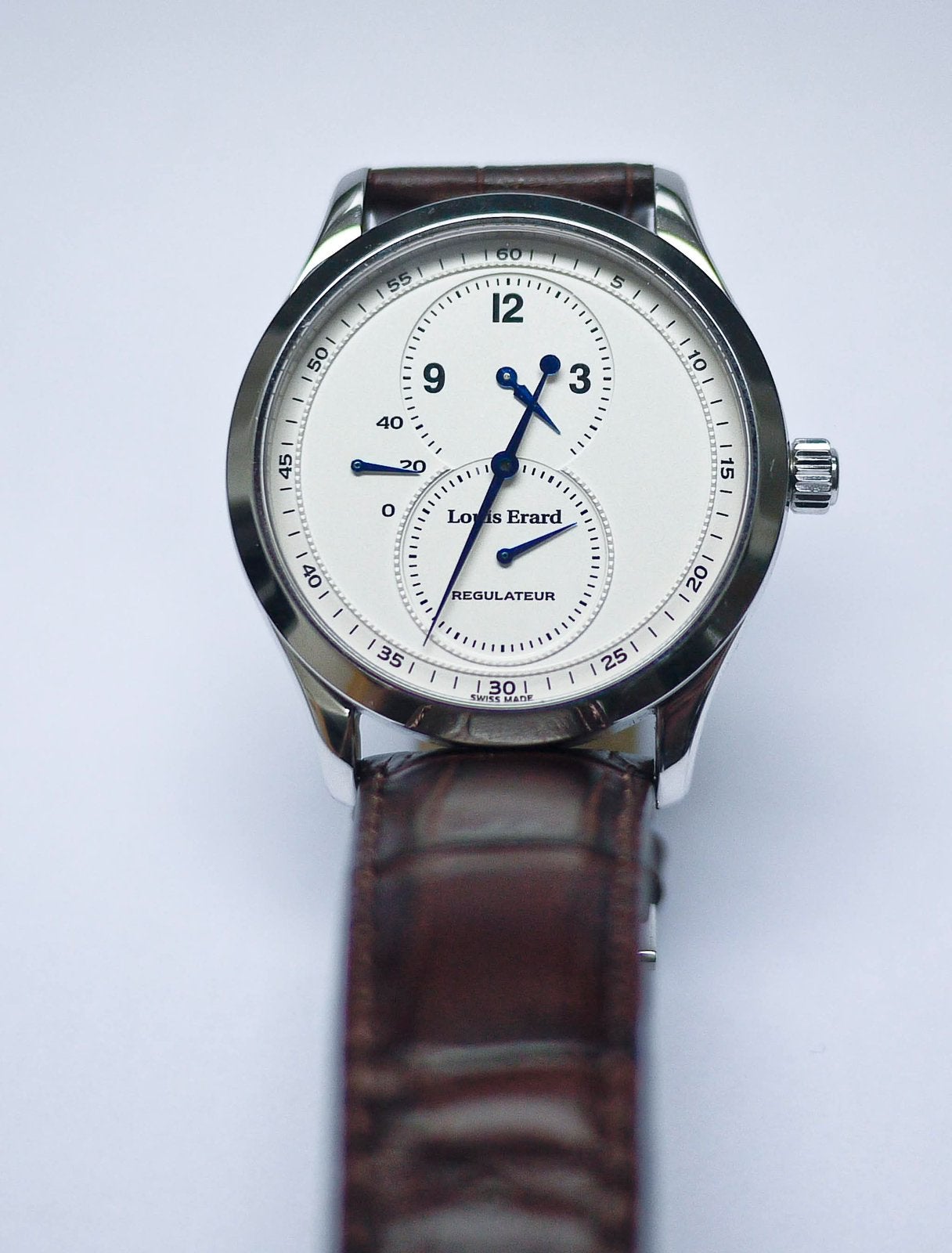 Louis Erard horloge met regulator, Leer, Staal, Polshorloge, Zo goed als nieuw