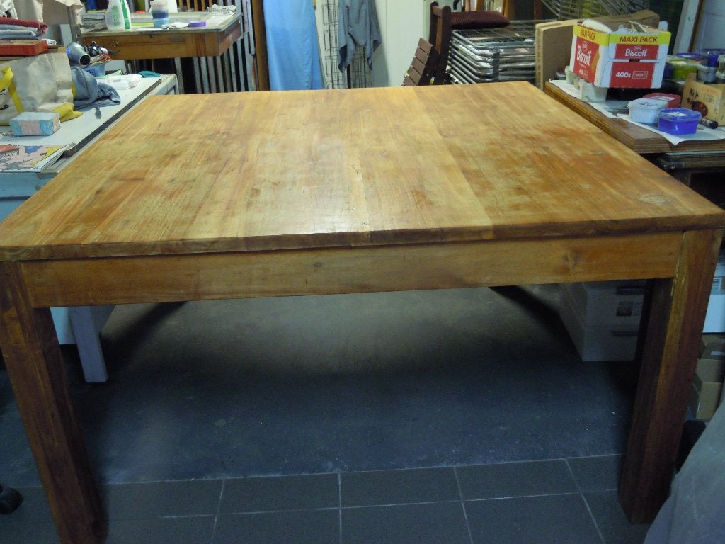 Vierkante hardhouten tafel 140 x 140 cm, Gebruikt, Vijf personen of meer, Ophalen, Sober & strak