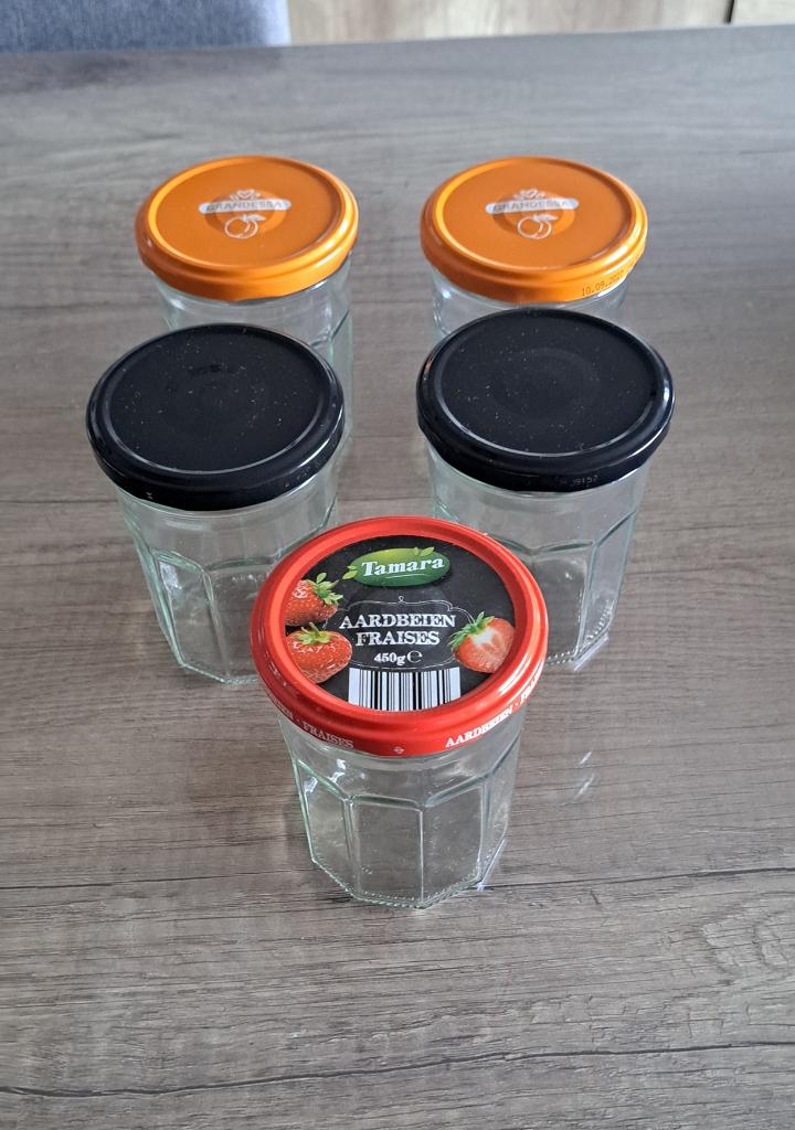 confituur potten 5 stuks, Ophalen, Zo goed als nieuw, Glas, Pot, Bus of Blik